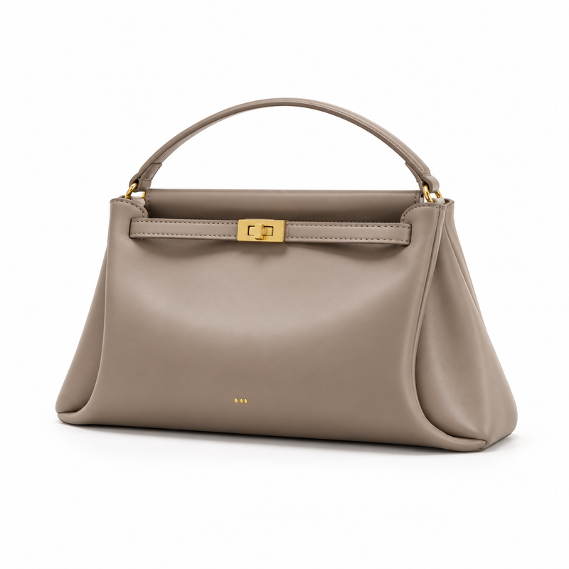 Elegant Taupe Satchel With Gold Clasp-4