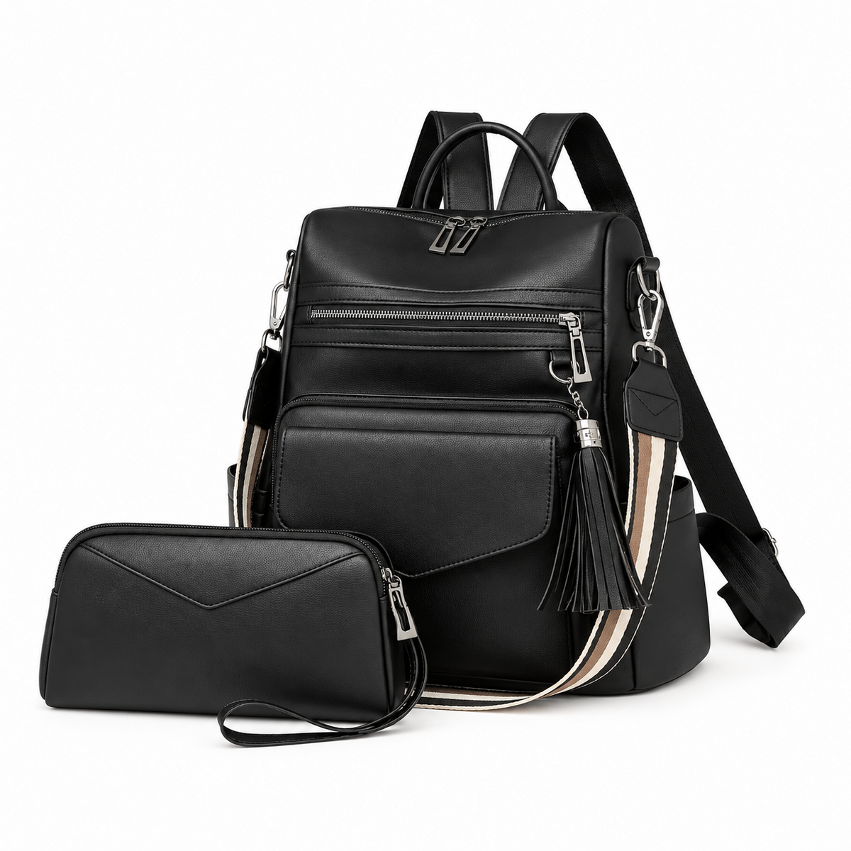 Black Tassel Backpack With Matching Wristlet-3