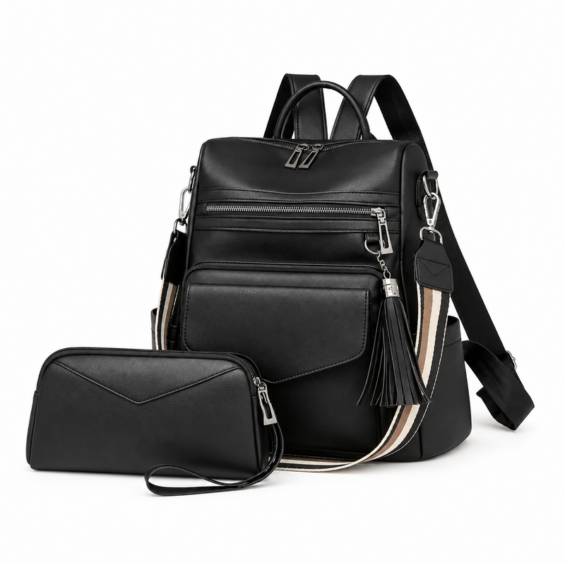 Black Tassel Backpack With Matching Wristlet-3