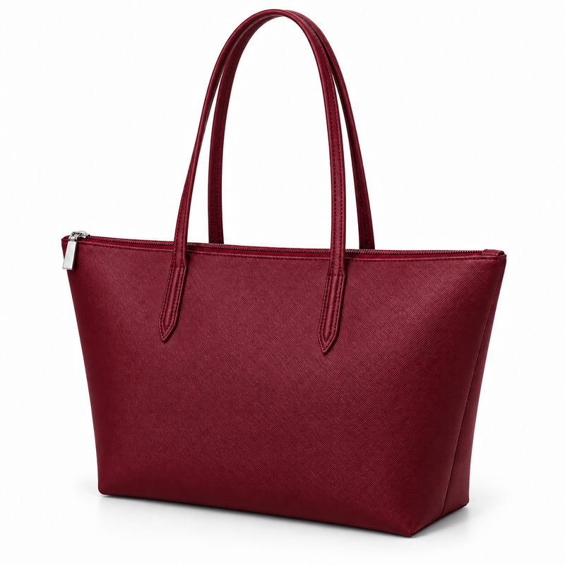 Wine Red Leather Canvas Tote Bag-3