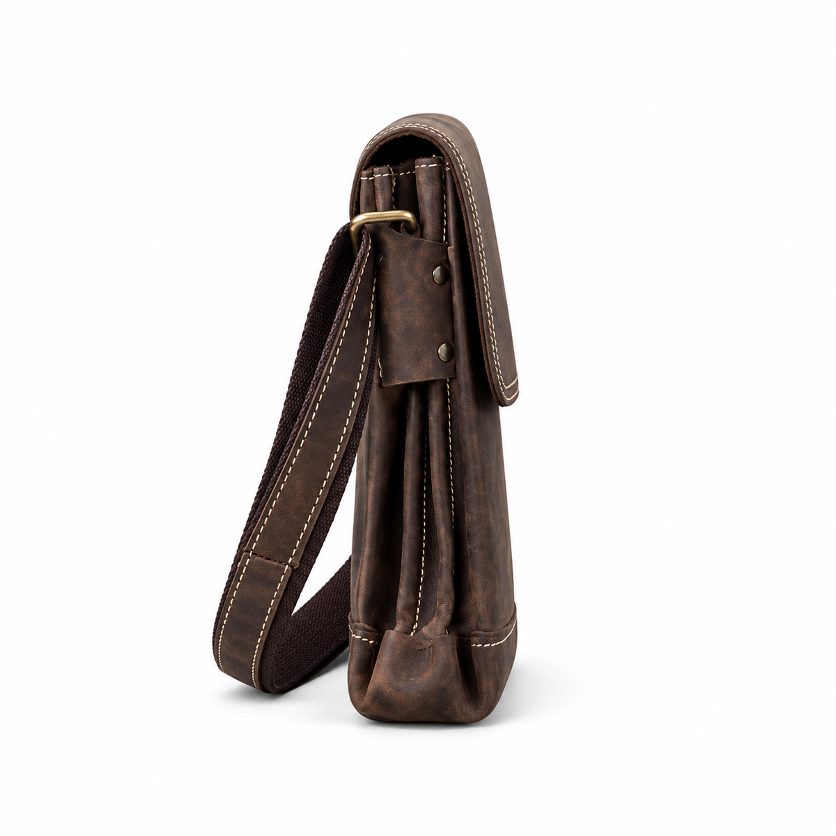 Vintage Brown Leather Messenger Shoulder Bag-2