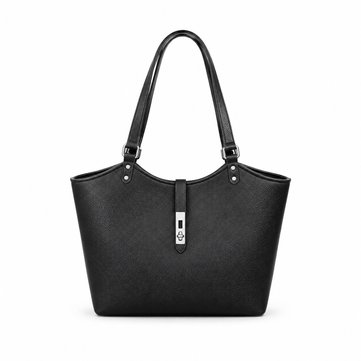 Elegant Black Textured Leather Shoulder Tote-4
