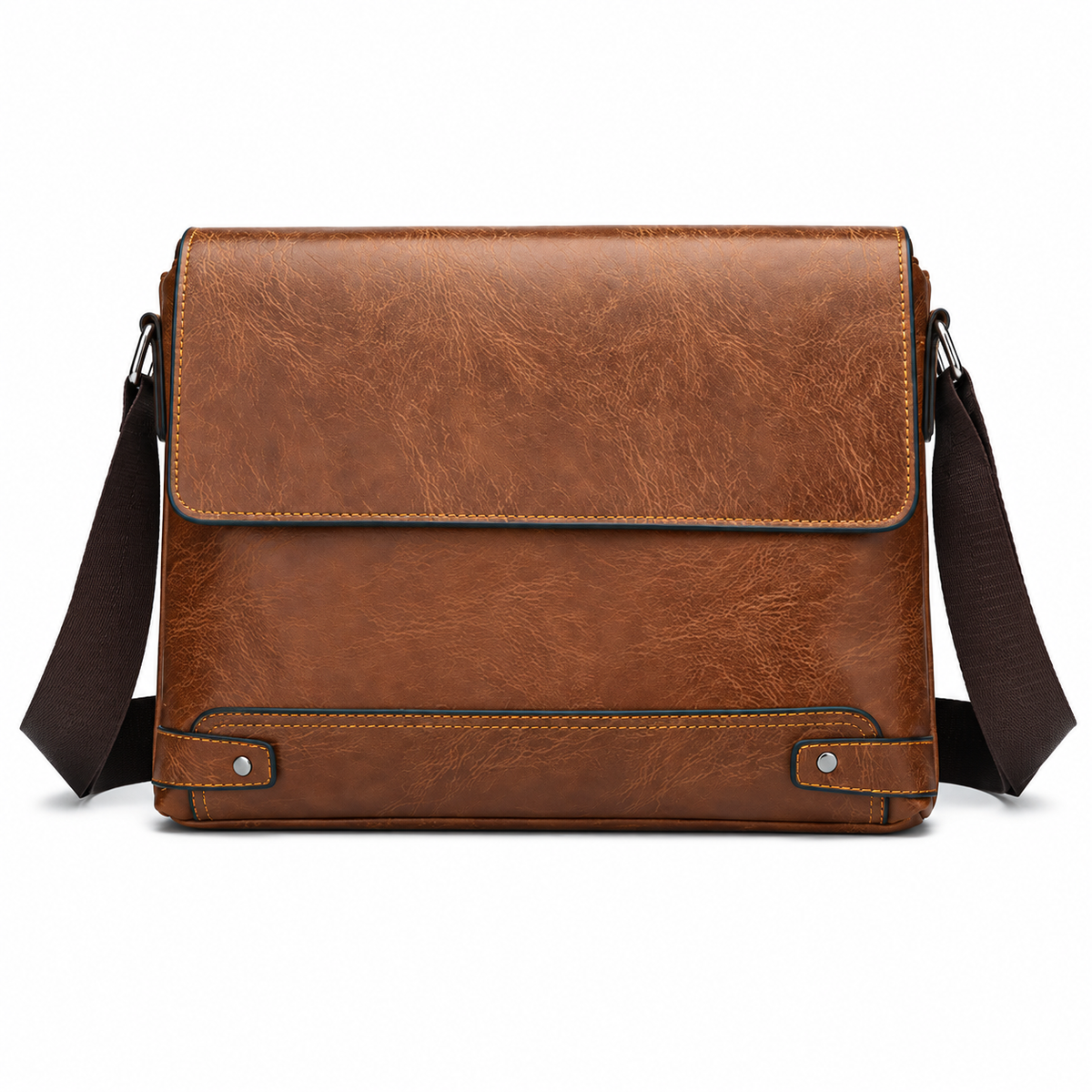 Classic Brown Leather Look Crossbody Messenger Bag-3