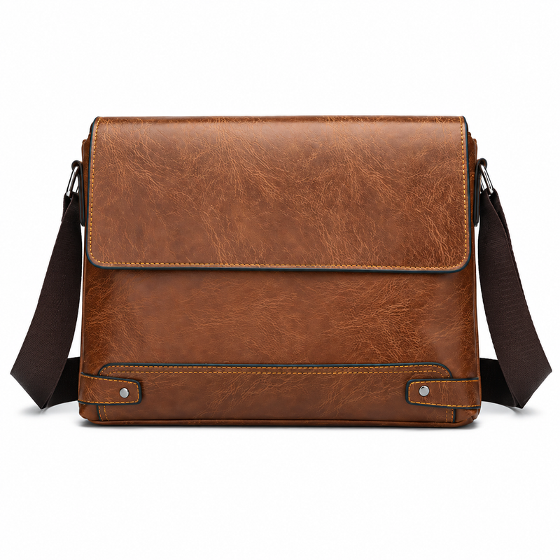 Classic Brown Leather Look Crossbody Messenger Bag-3