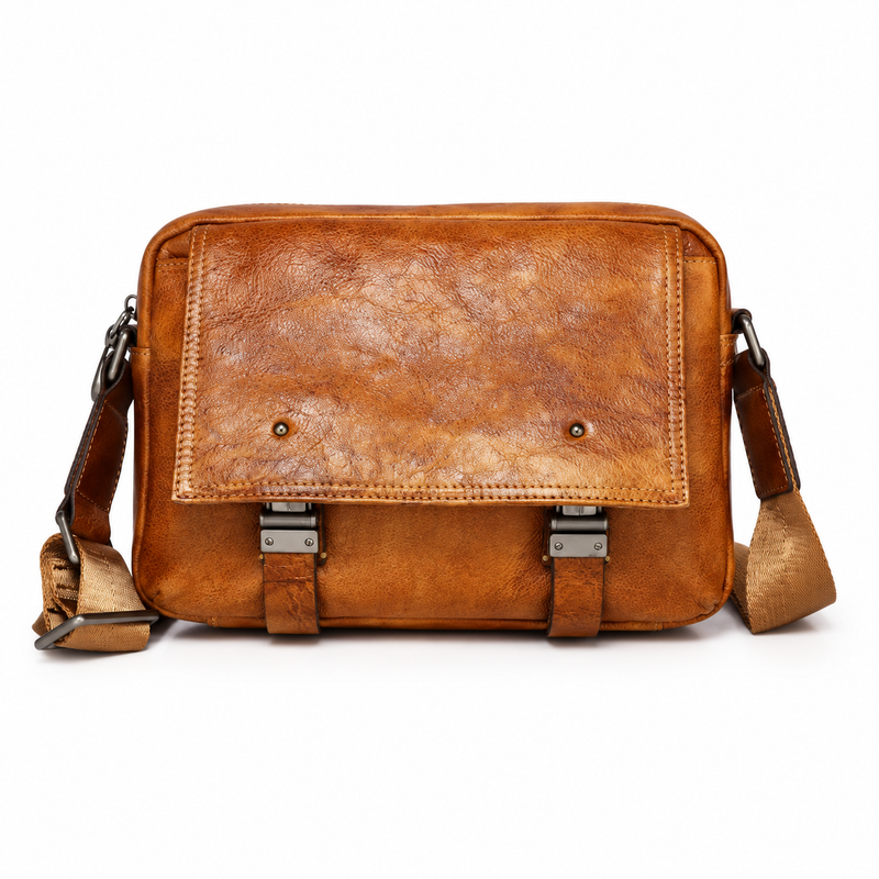 Vintage Brown Leather Crossbody Messenger Bag-4
