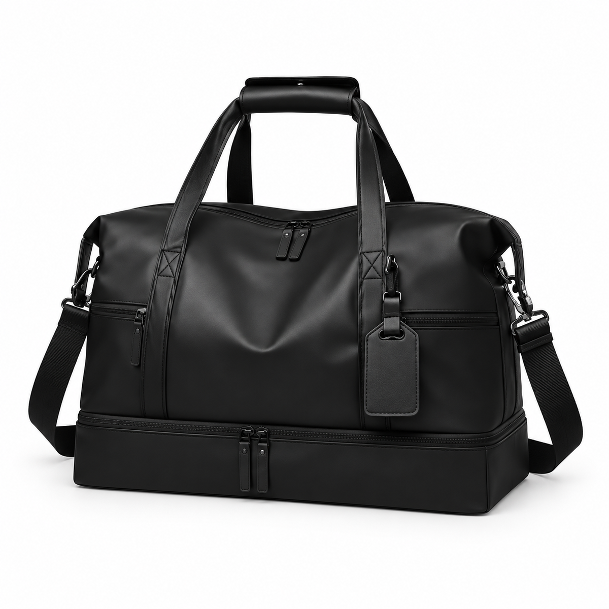 Black Overnight Bag With Multiple Compartments-4