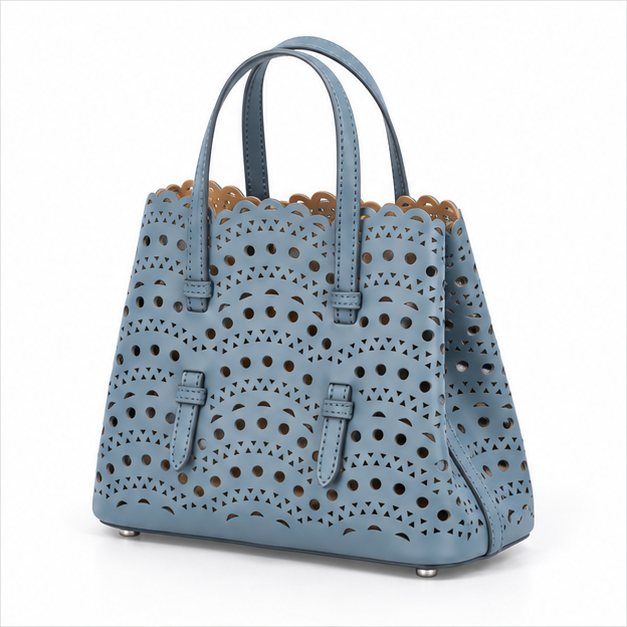 Elegant Laser Cut Blue Tote Handbag-3