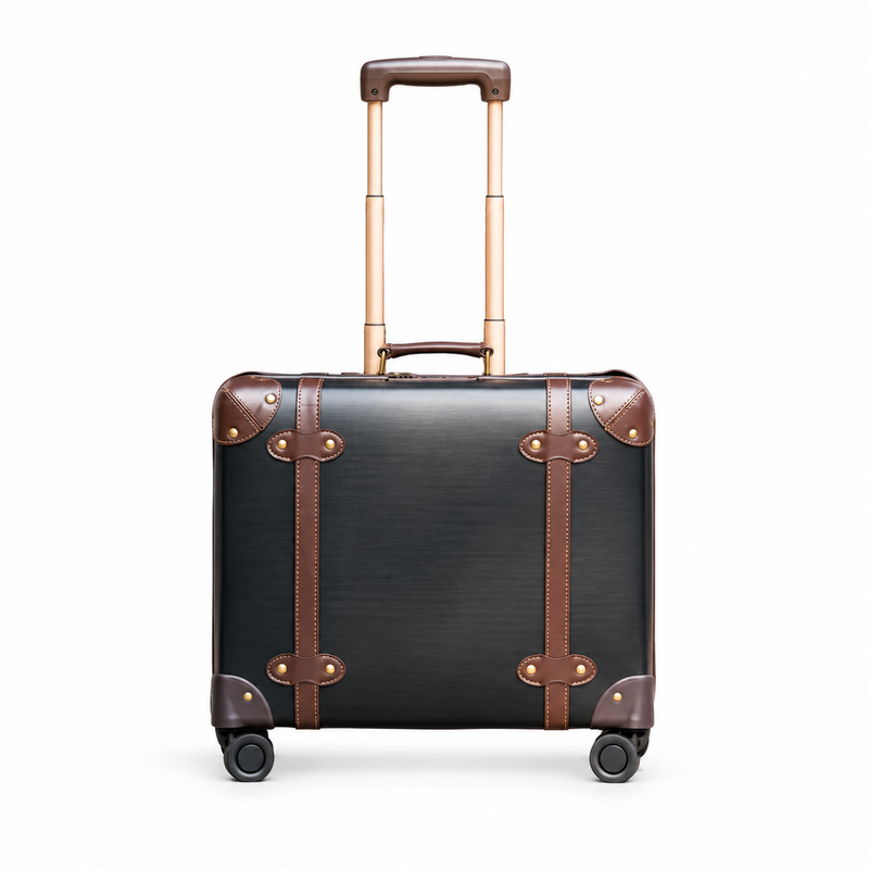 Vintage Black Trolley Case With Brown-4