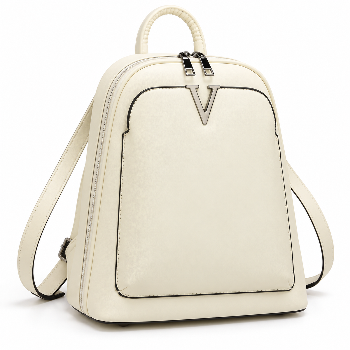 Ivory Structured Backpack With Silver Detail
