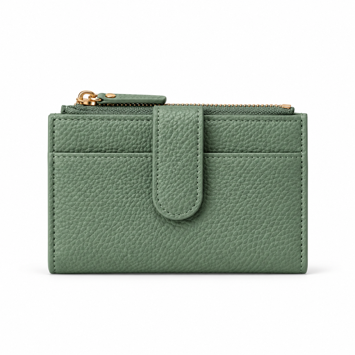 Sage Green Pebbled Compact Cardholder Wallet-4