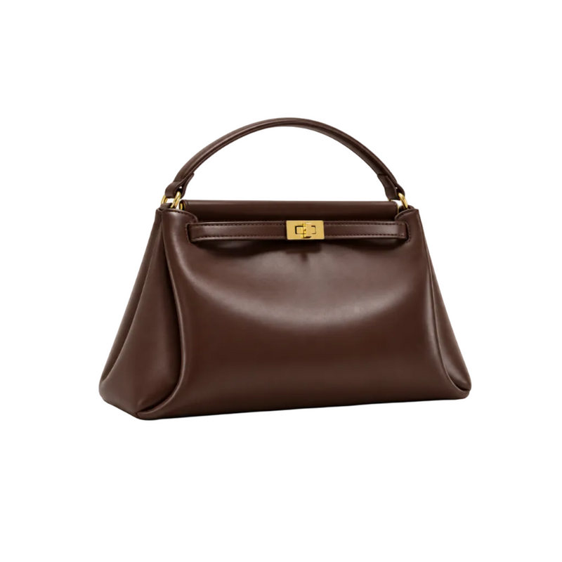 Chocolate Brown Satchel With Gold Clasp-1