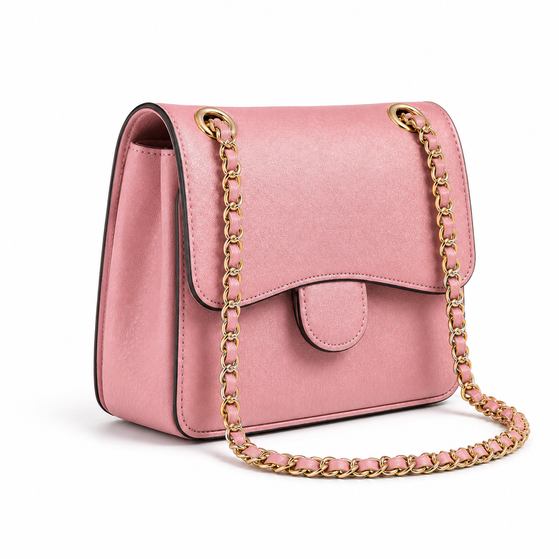 Blush Pink Textured Chain Shoulder Bag-2