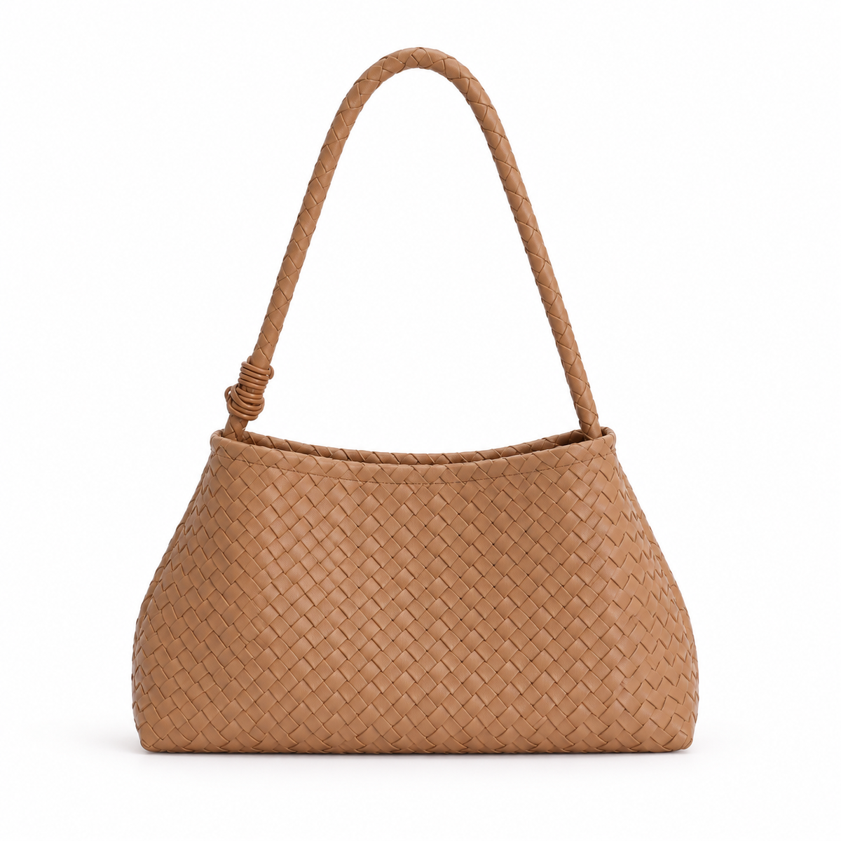 Khaki Woven Shoulder Bag With Charm-2