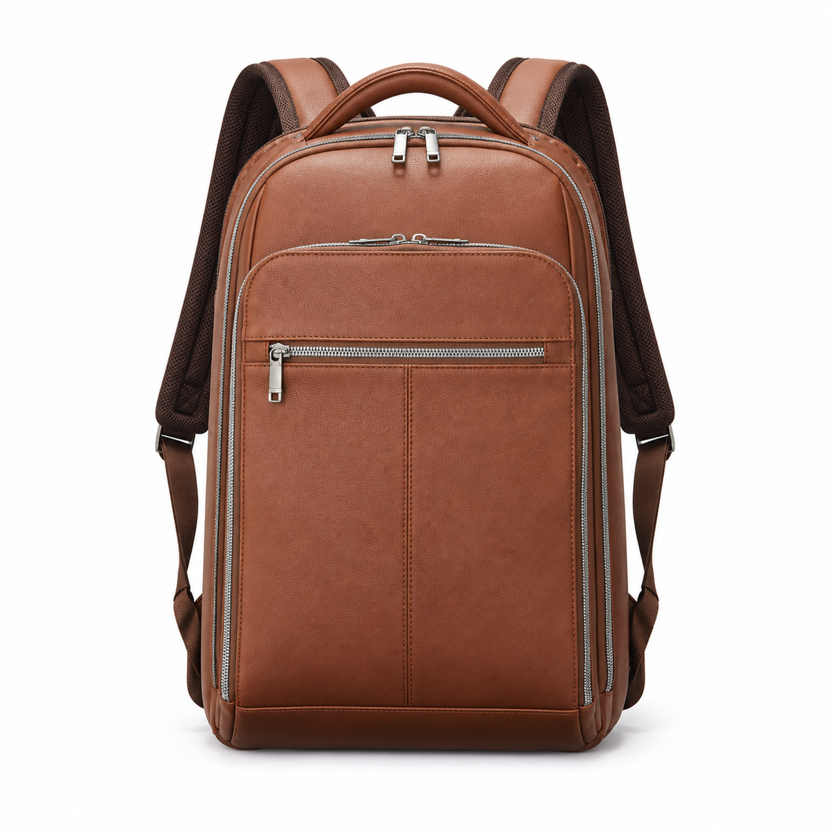 Classic Brown Backpack With Zippered Compartments-4