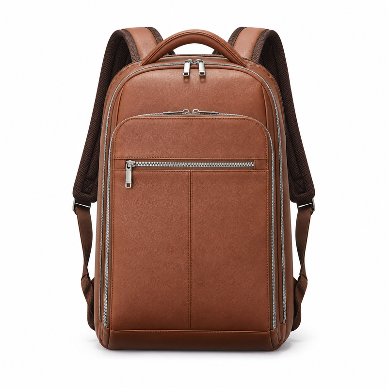 Classic Brown Backpack With Zippered Compartments-4