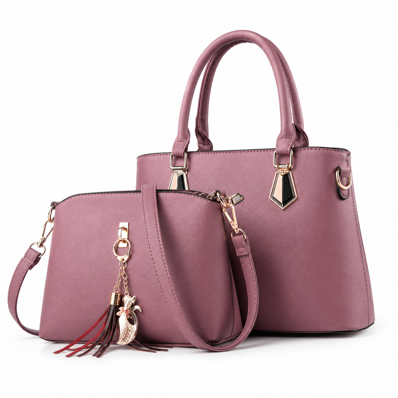 2-Piece Dusty Rose Tote Handbag and Crossbody Bag Set-4
