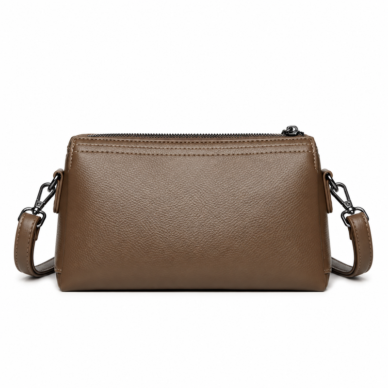 Khaki Pebbled Leather Crossbody Shoulder Bag-3