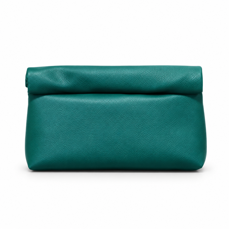 Deep Teal Fold-Over Pebbled Clutch Bag-4