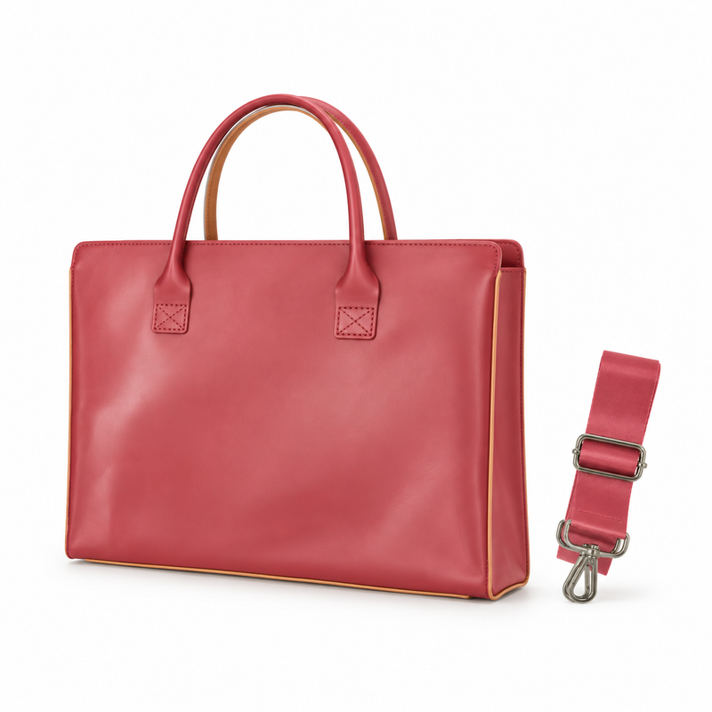 Elegant Rose Red Leather Laptop Bag-3