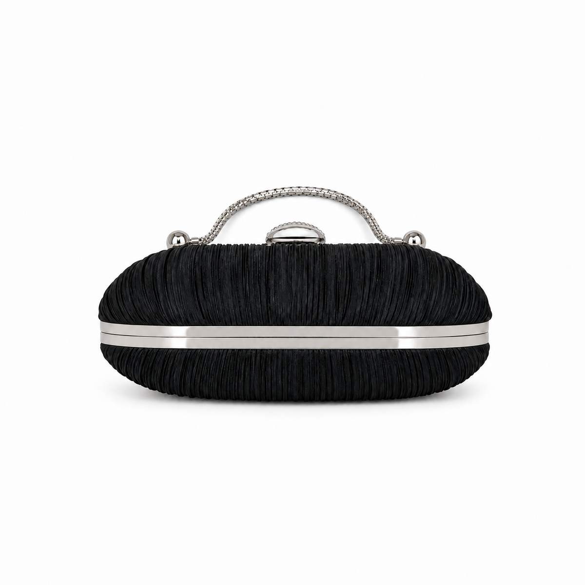 Black Pleated Clutch with Silver Handle-2