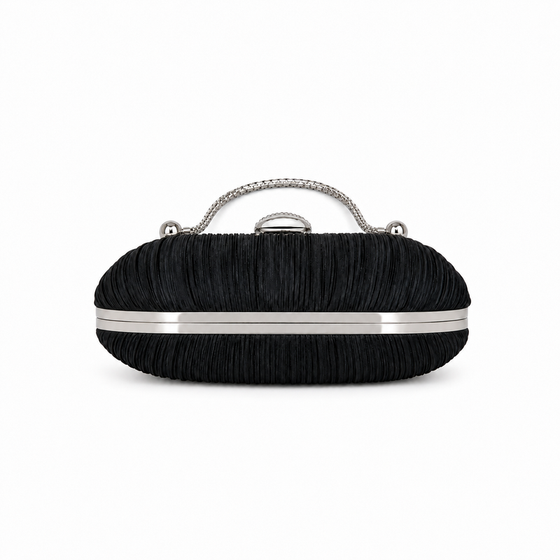 Black Pleated Clutch with Silver Handle-2