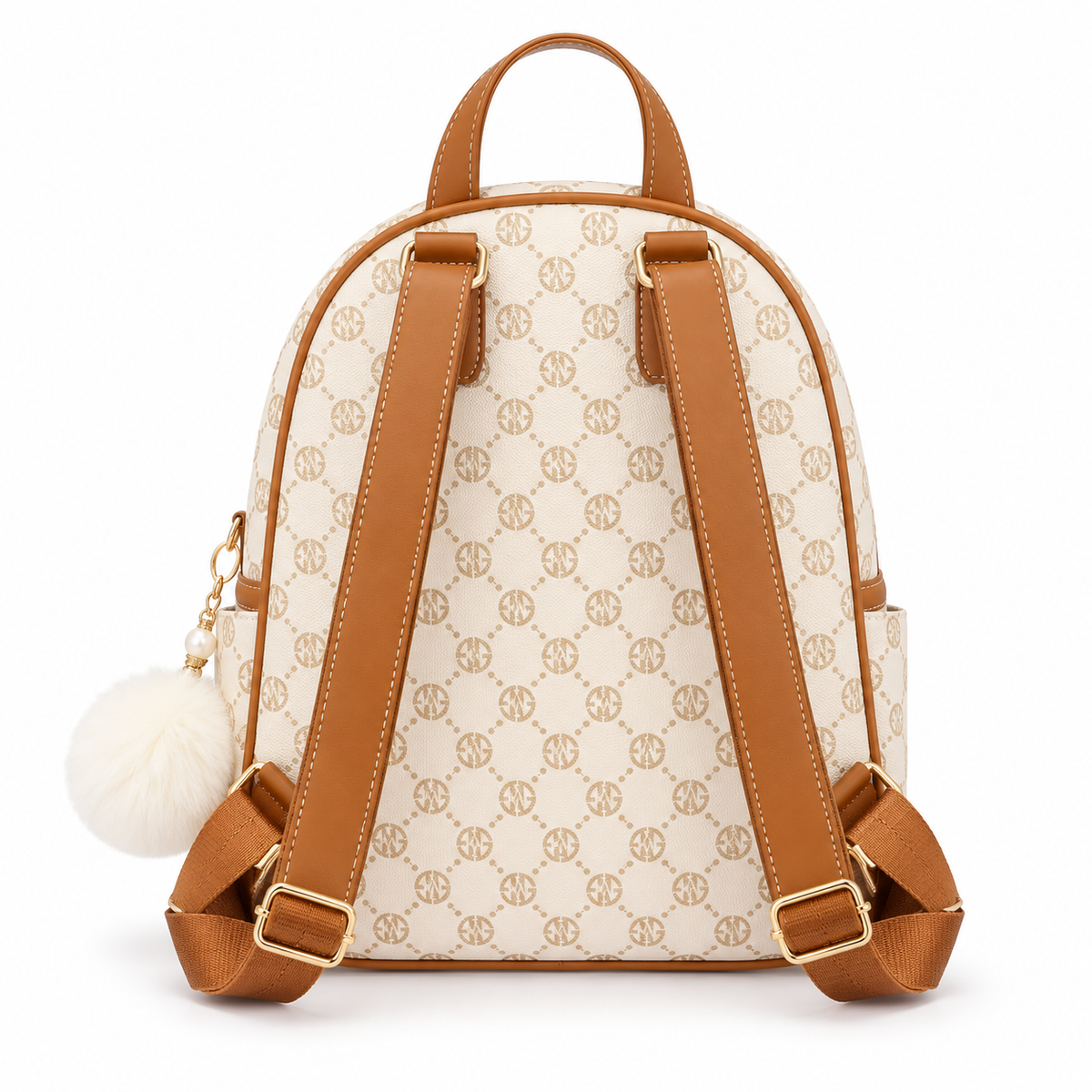 Cream Monogram Backpack With Tan Trim-2