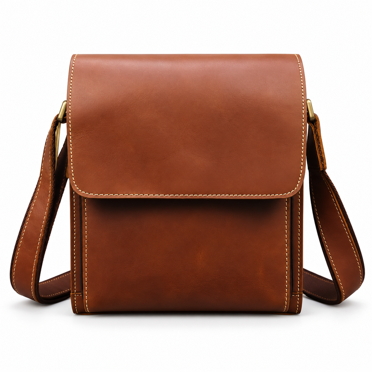 Classic Brown Leather Crossbody Messenger Bag-3