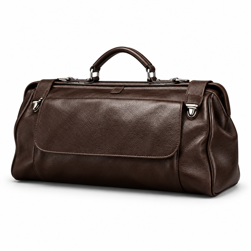Dark Coffee Leather Duffel Travel Bag-3