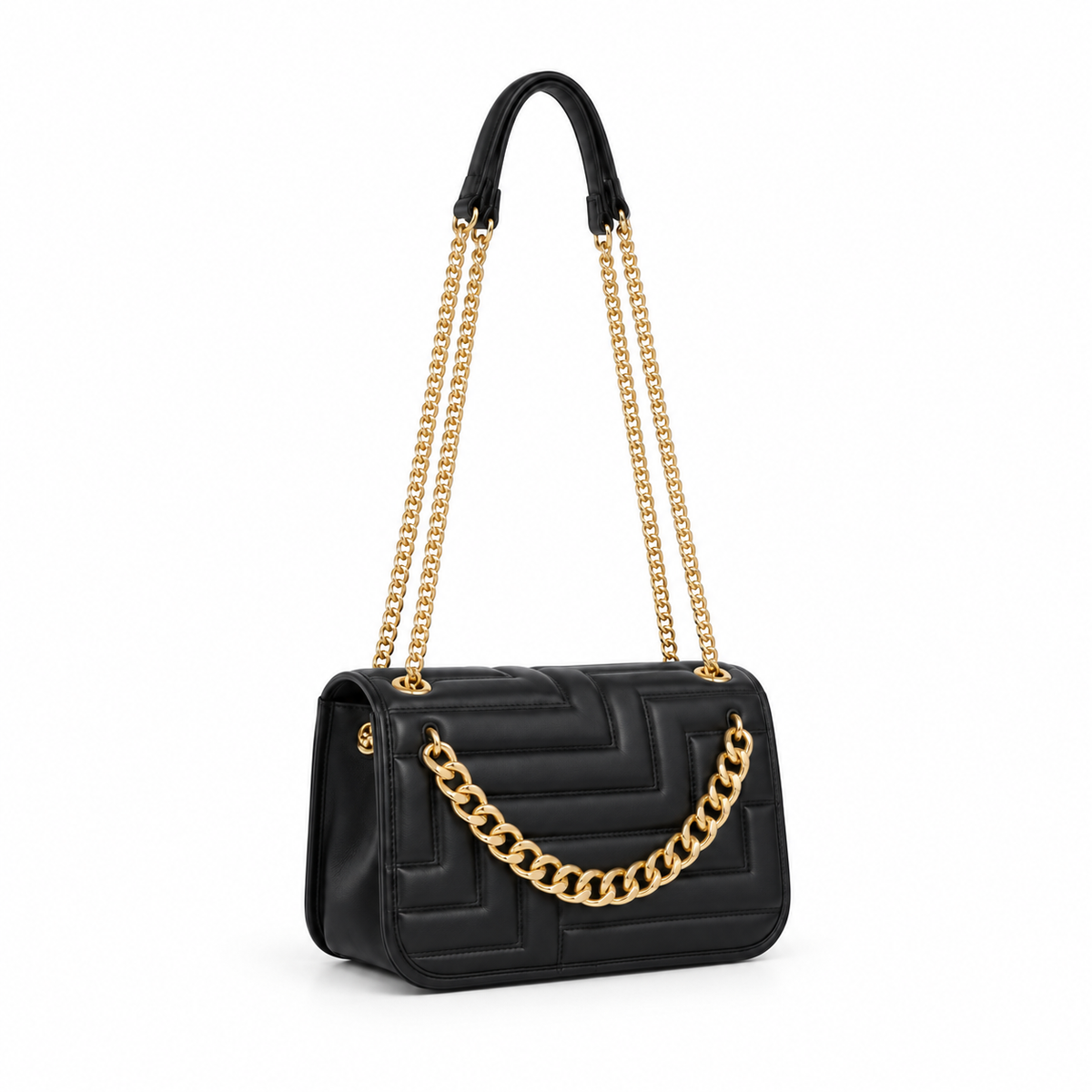 Black Quilted Chain Shoulder Handbag Purse-1