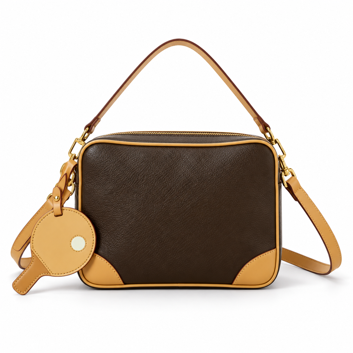 Classic Brown Leather Canvas Crossbody Bag