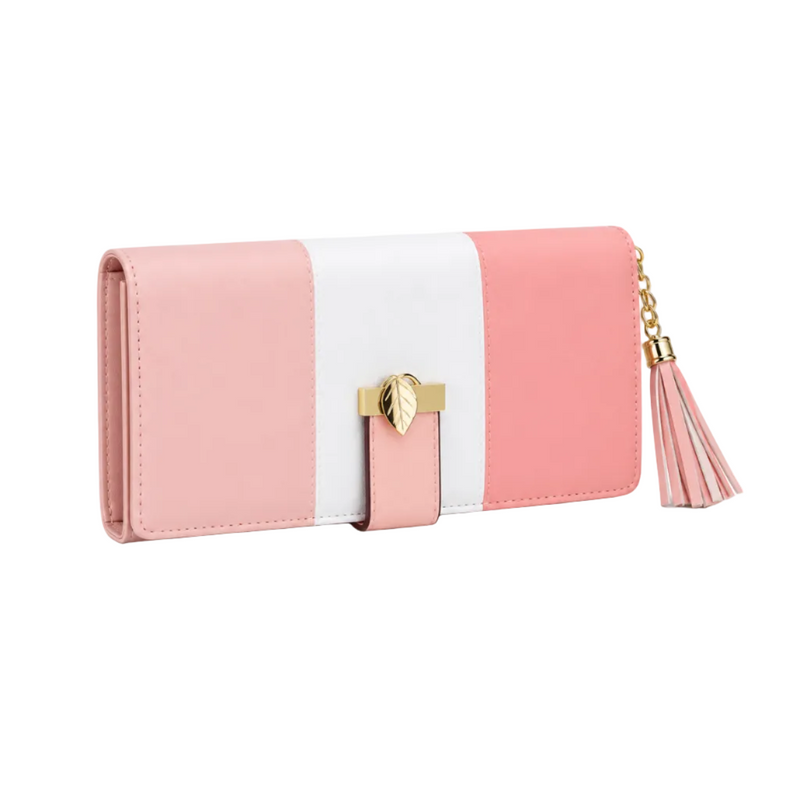 Pink Color Block Wallet With Tassel-1