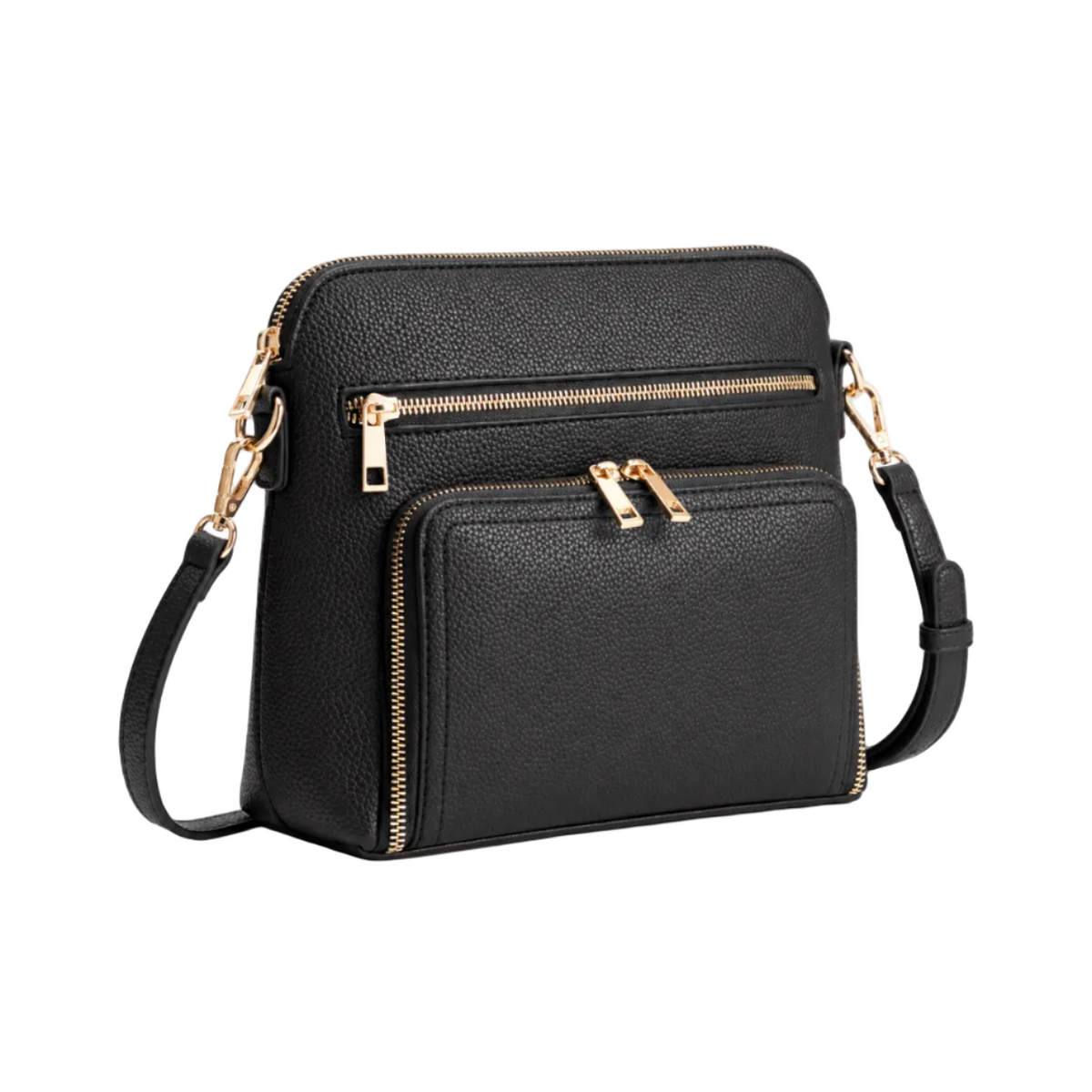 Classic Black Textured Zip Crossbody Bag-1
