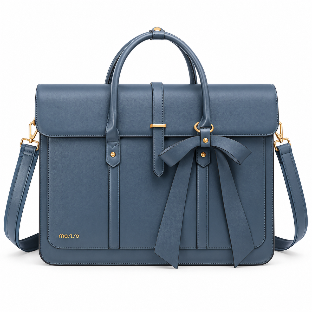 Slate Blue Bow Leather Laptop Bag-4