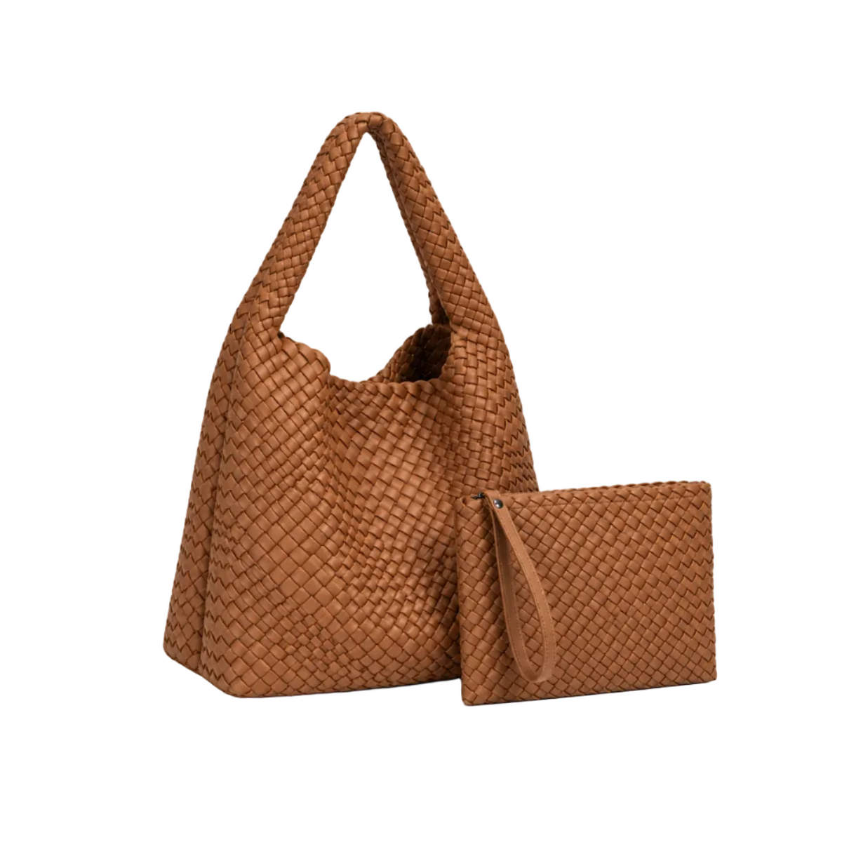 Caramel Woven Shoulder Bag With Pouch-1