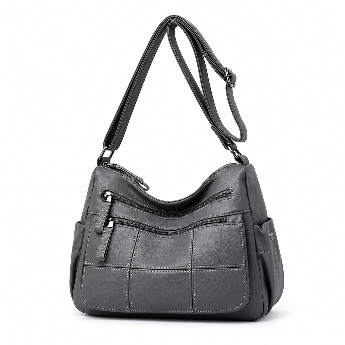 Grey Multi Pocket Adjustable Crossbody Bag-4