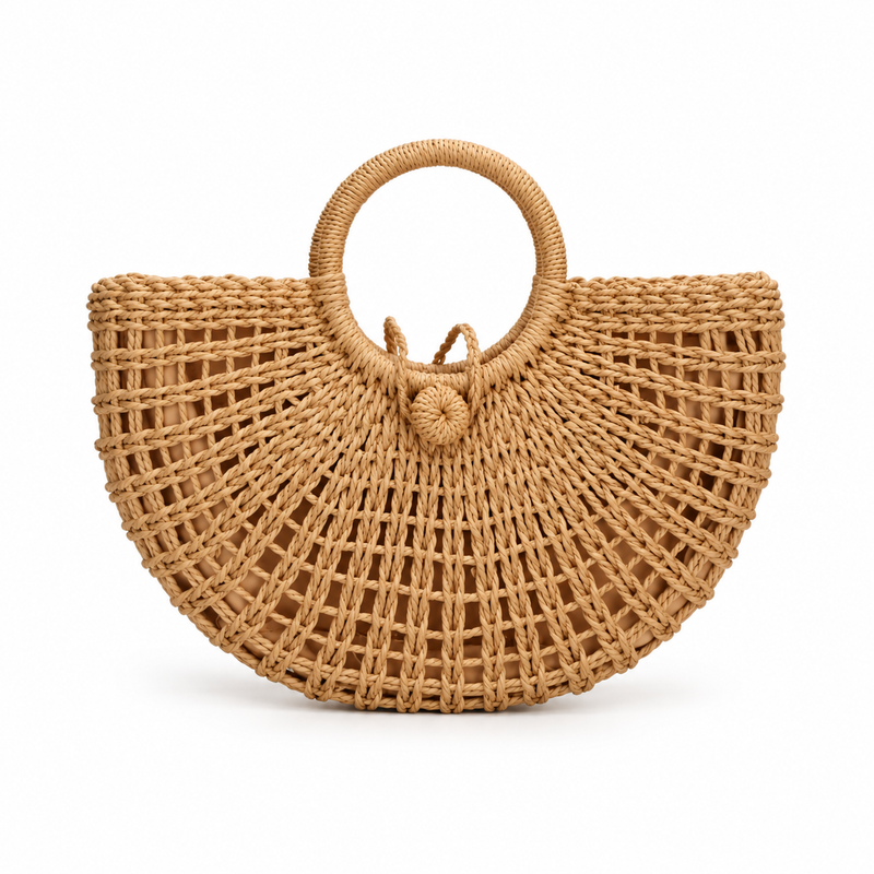Handwoven Raffia Half Moon Summer Tote-2