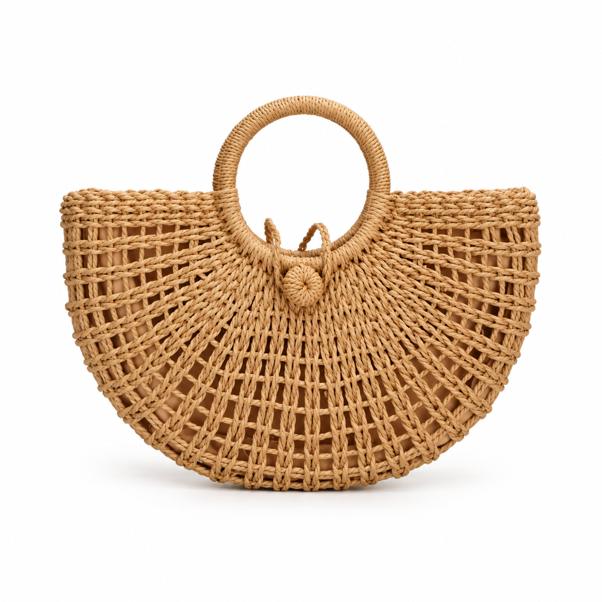 Handwoven Raffia Half Moon Summer Tote-4