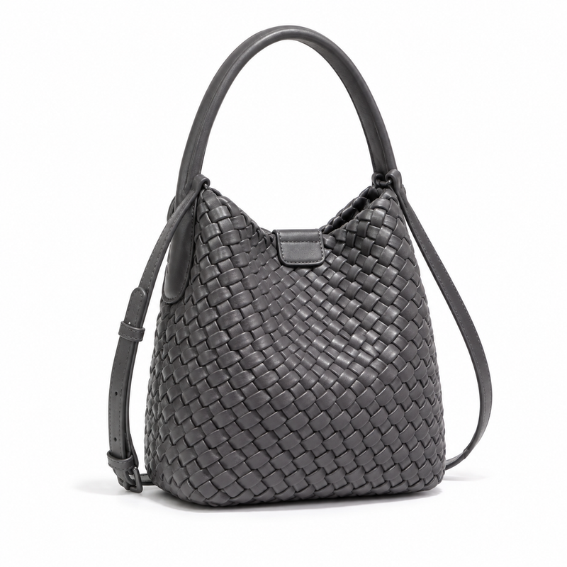 Elegant Grey Woven Hobo Shoulder Bag-1