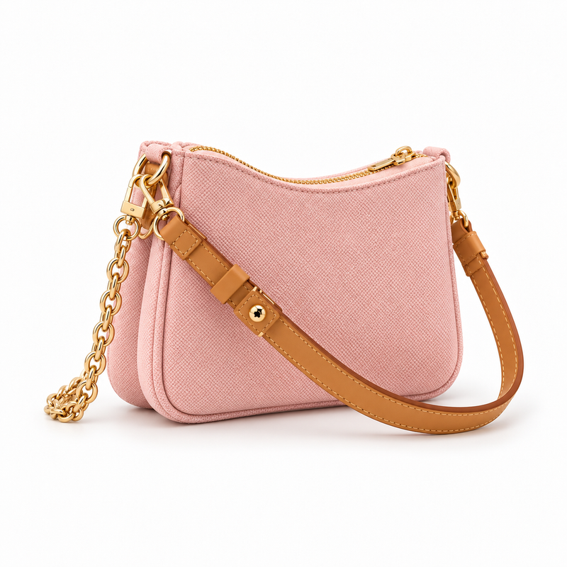 Blush Pink Textured Chain Shoulder Bag-1