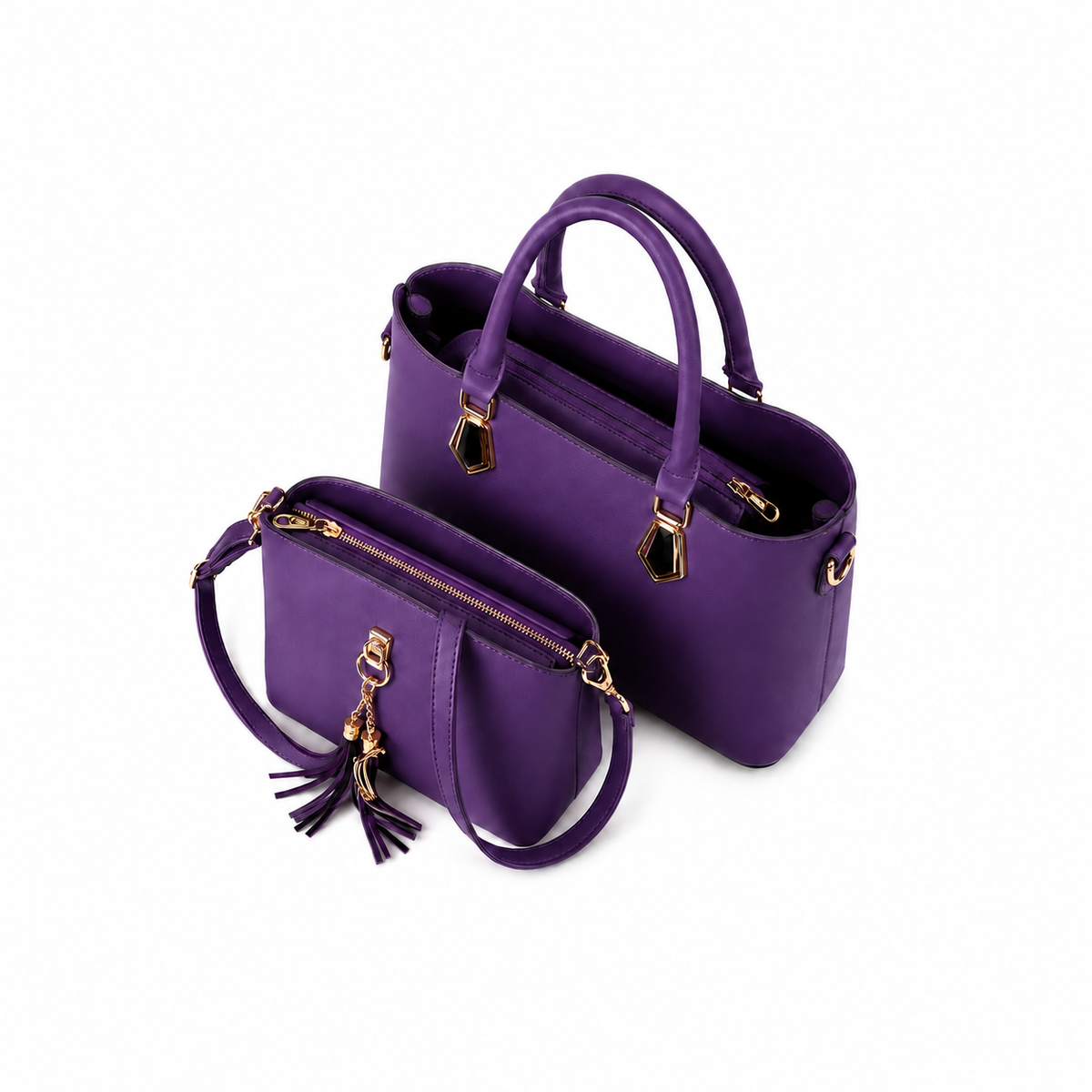 Elegant Purple Two-Piece Gold Accent Handbag-2