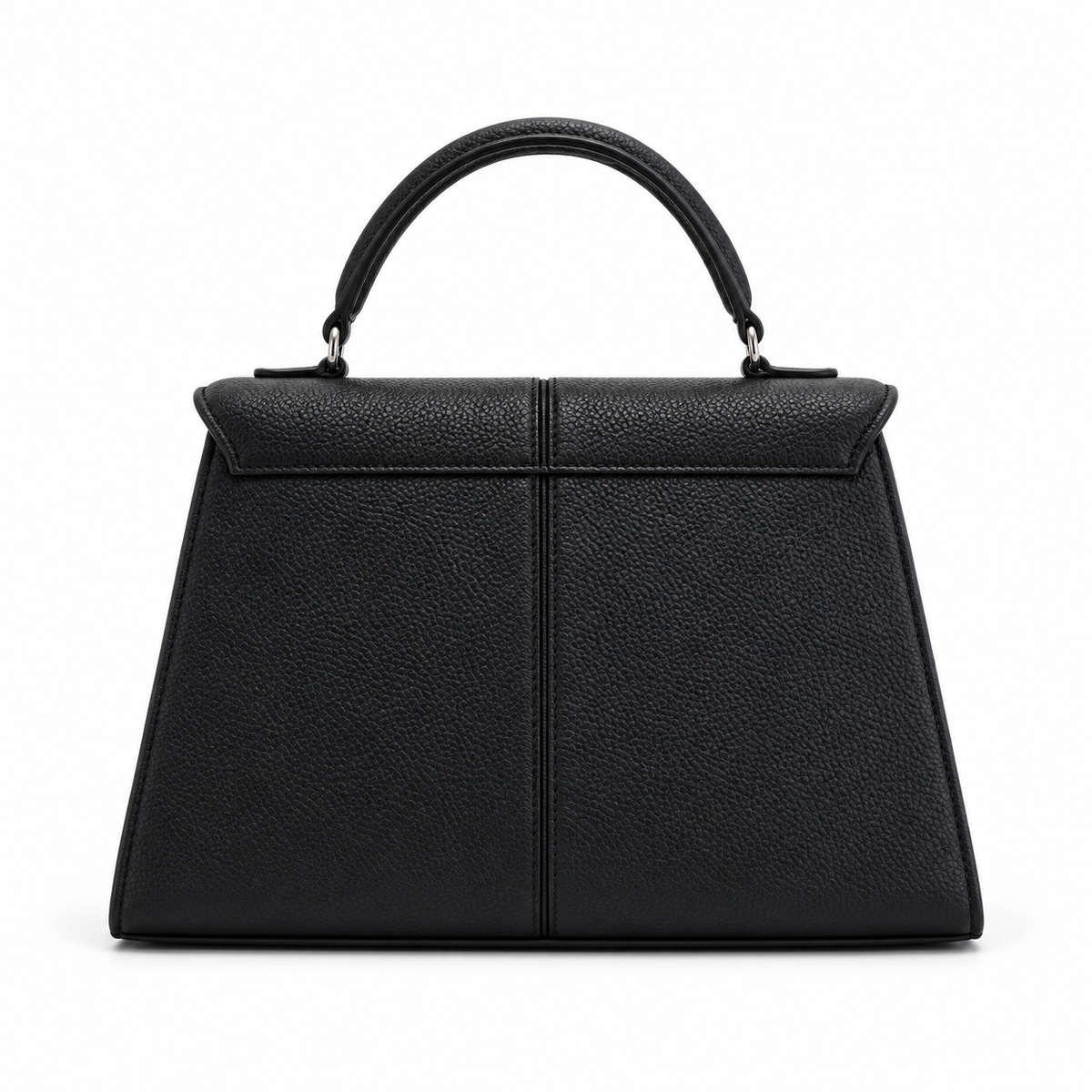 Classic Black Structured Leather Satchel Handbag-3