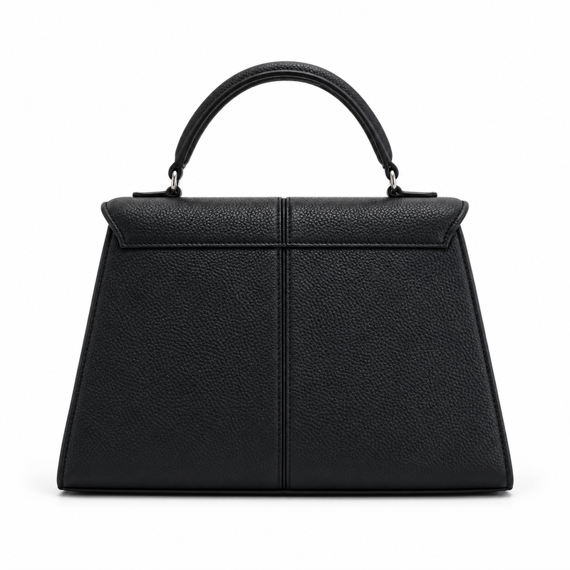 Classic Black Structured Leather Satchel Handbag-3