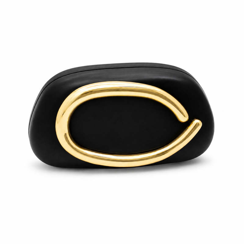 Black Sculptural Clutch with Gold Handle-4
