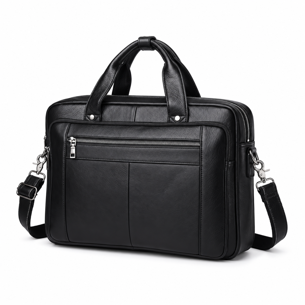 Classic Black Leather Briefcase With Strap-3