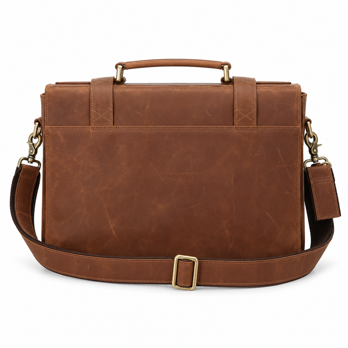 Vintage Brown Leather Messenger Shoulder Bag-3
