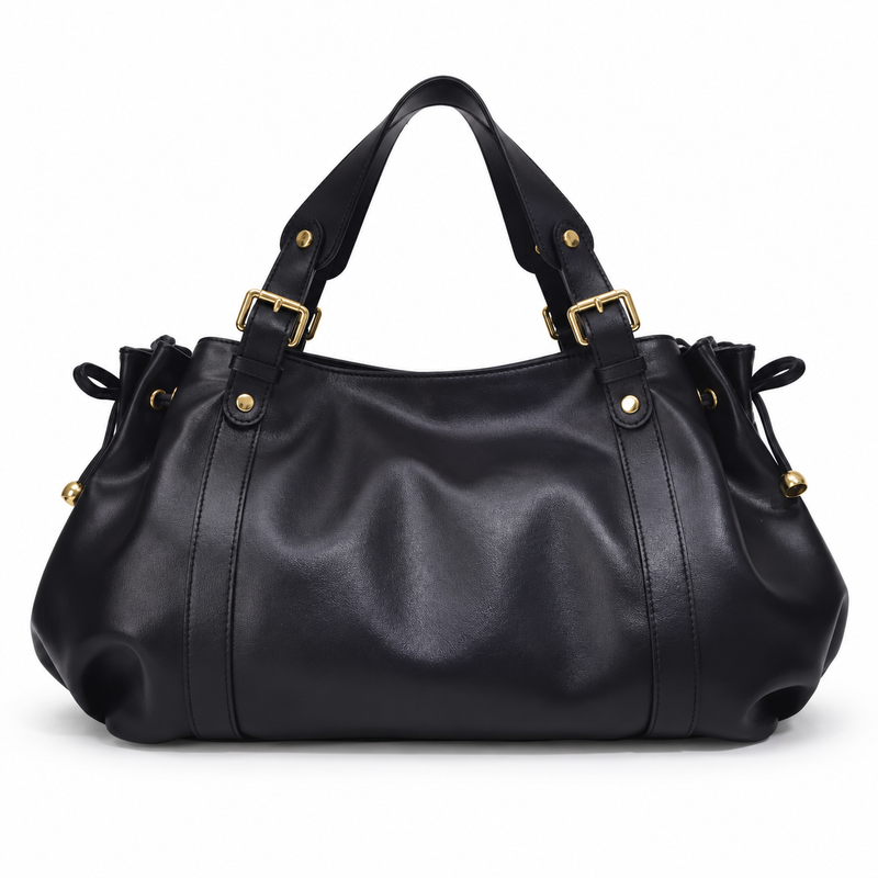Elegant Black Handbag With Gold Accents-2