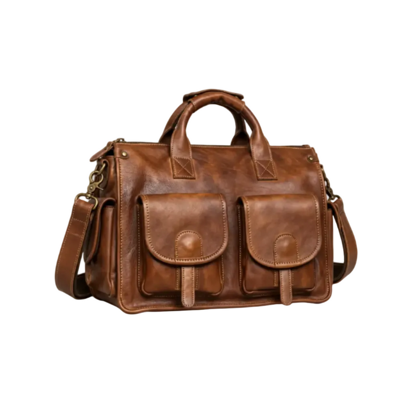 Vintage Brown Double Pocket Briefcase Bag-1