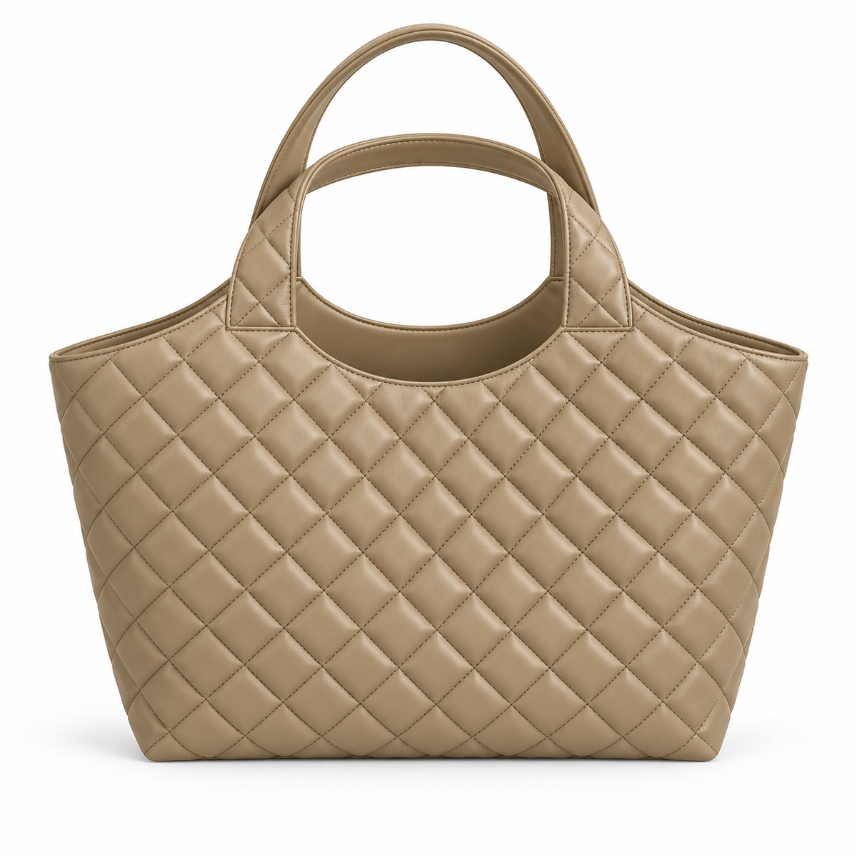Khaki Quilted Vegan Leather Tote Bag-2