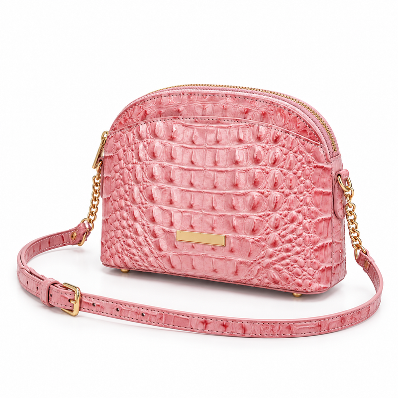 Pink Crocodile Embossed Crossbody Shoulder Bag-3