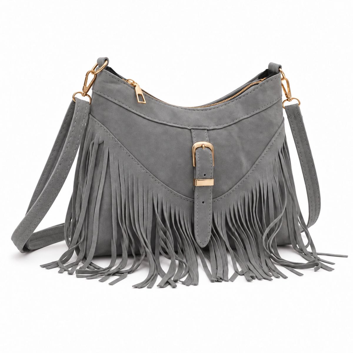 Vintage Grey Bohemian Fringe Shoulder Bag-1
